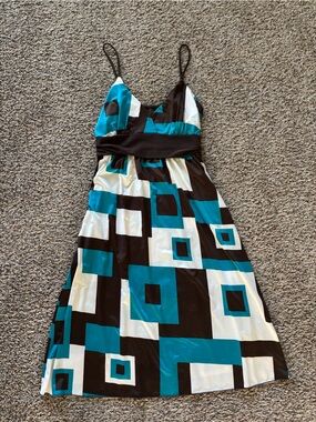 Geometric Teal & Black Spaghetti Strap Dress